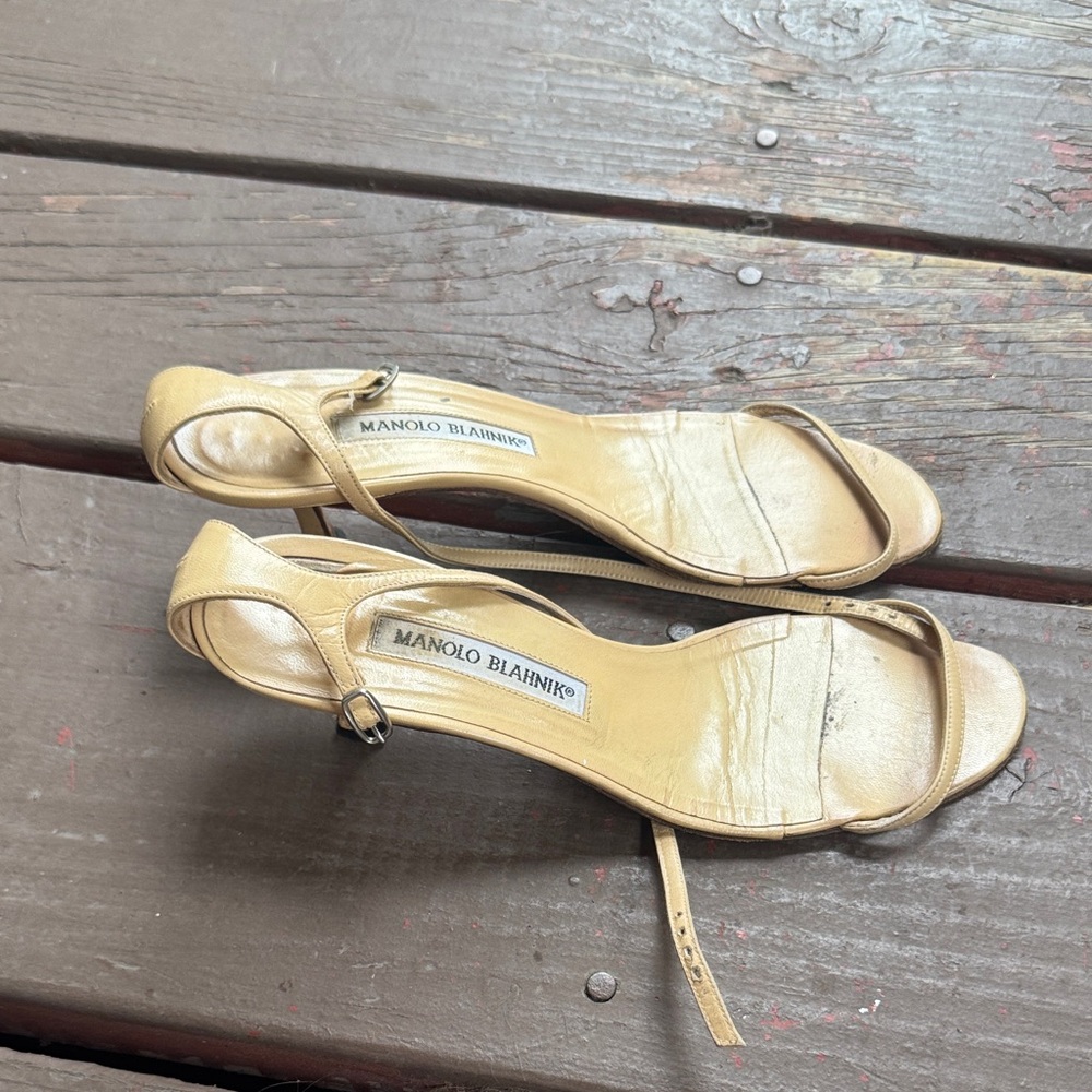 Manolo Blahnik Gold Strappy Heels